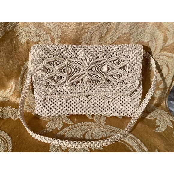 Vintage 70s Purse 1970s Macrame Cute Boho Hippie Summer Resort Beach Retro Bag - Picture 1 of 5